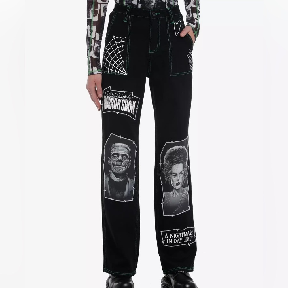 Universal Monsters X‎ Maxx242 Frankenstein & The Bride Patches Wide Leg Jeans